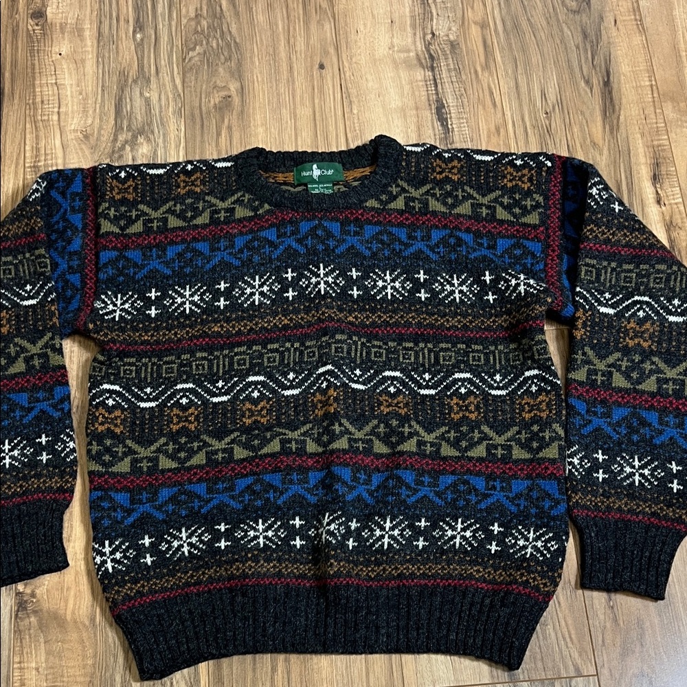 Vintage Hunt Club Wool-Blend Crewneck Sweater Multicolor Geometric Pattern Sz L - Picture 1 of 6